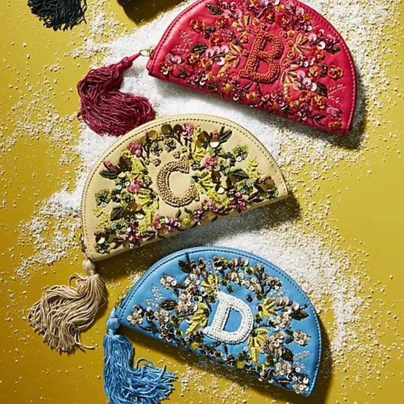 Anthropologie Handbags - Anthropologie Anna Harlow Russo Beaded Monogram Pouch Letter C NWT